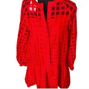 English Factory Red Organza Long Sleeve Checkered Dress. 💌❤️